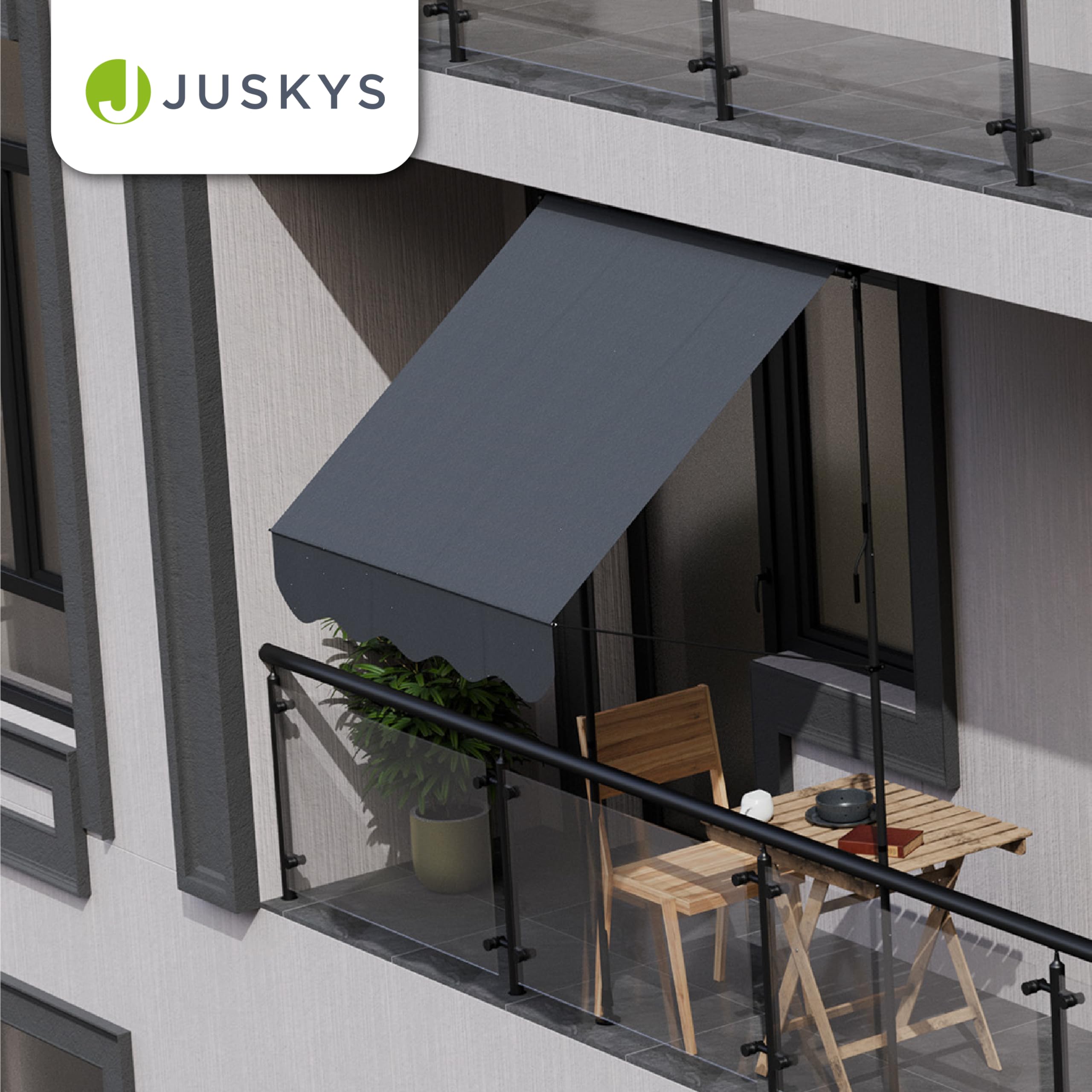 Juskys® Klemmmarkise Kapstadt 150x120 cm - Höhenverstellbar & UV-beständig - Balkon & Terrasse - Wetterfest & Sichtschutz - Terrassenüberdachung Grau