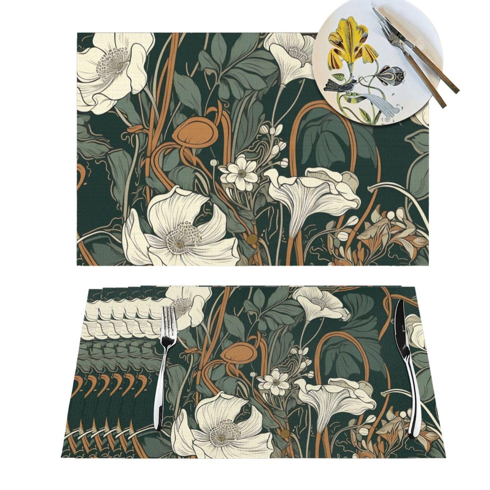 Lot sets de table lavables et résistants chaleur fleurs blanches