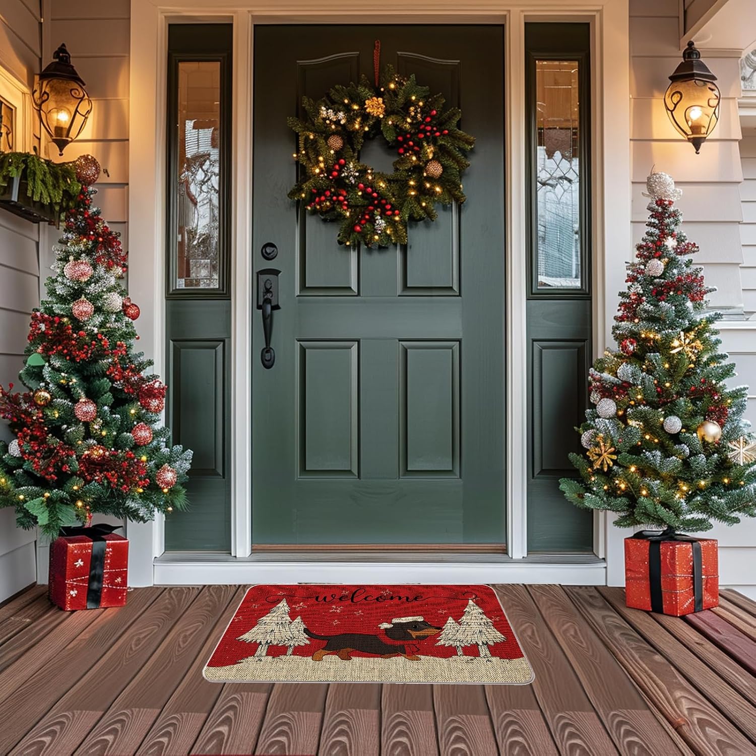 Christmas Door Mat Outdoor Rug Dachshund Decorative Doormats Farmhouse Home Kitchen Entrance Rug Floor Front Door Mats 17 x 27 Inch