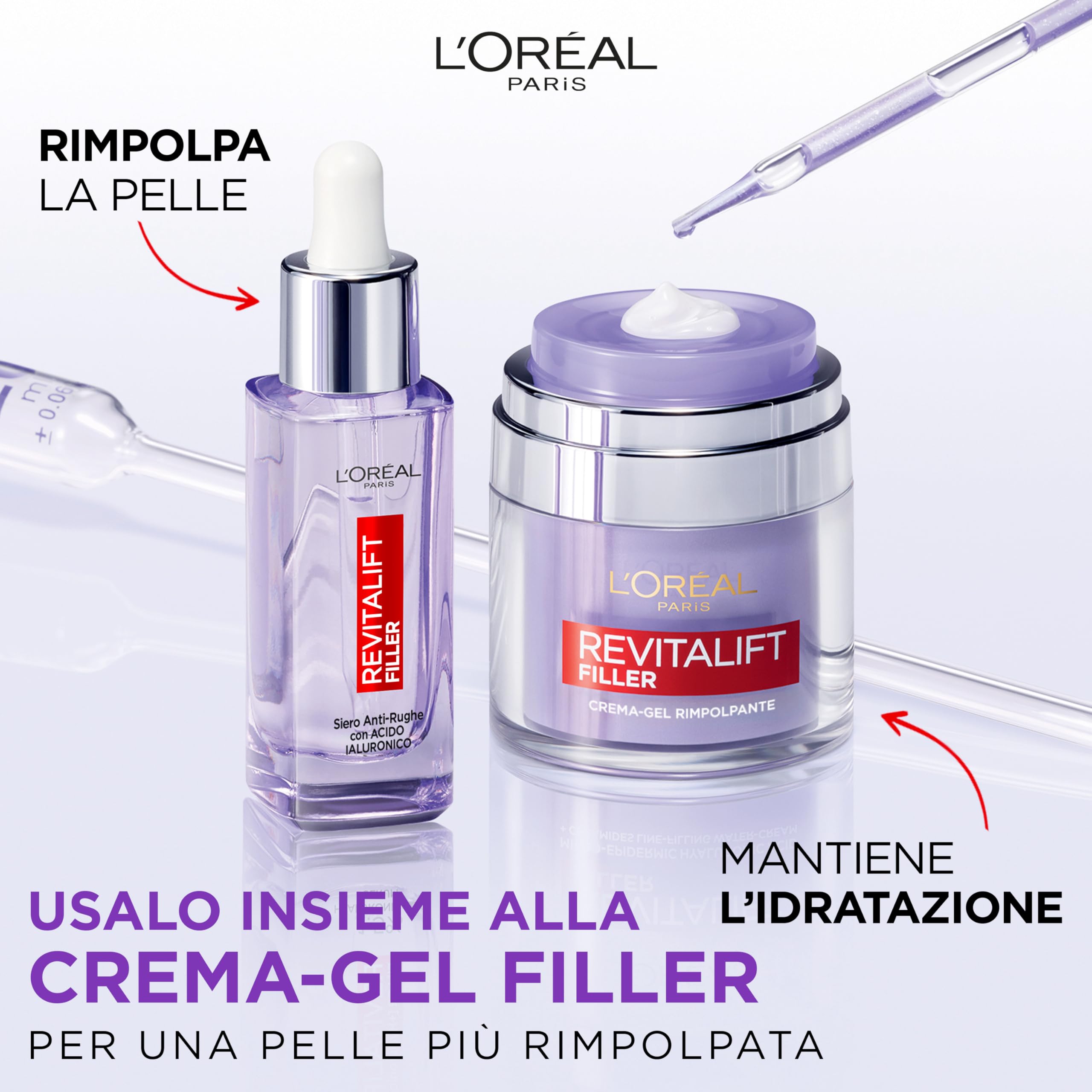 L'Oréal Paris Siero Viso Revitalift Filler, Azione Rimpolpante e Anti-Rughe, Altamente Concentrato con Acido Ialuronico al 1.5%, 30 ml