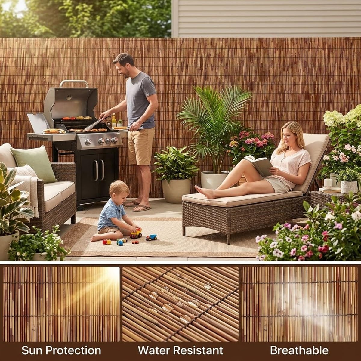 Générique Canisse en Roseau Naturel, Brise-Vue Occultant Clôture Bambou Rouleau, Écran de Confidentialité pour Balcon Terrasse Jardin, Séparation Extérieure Aménagement Paysager(122x500cm(4x16.4ft))