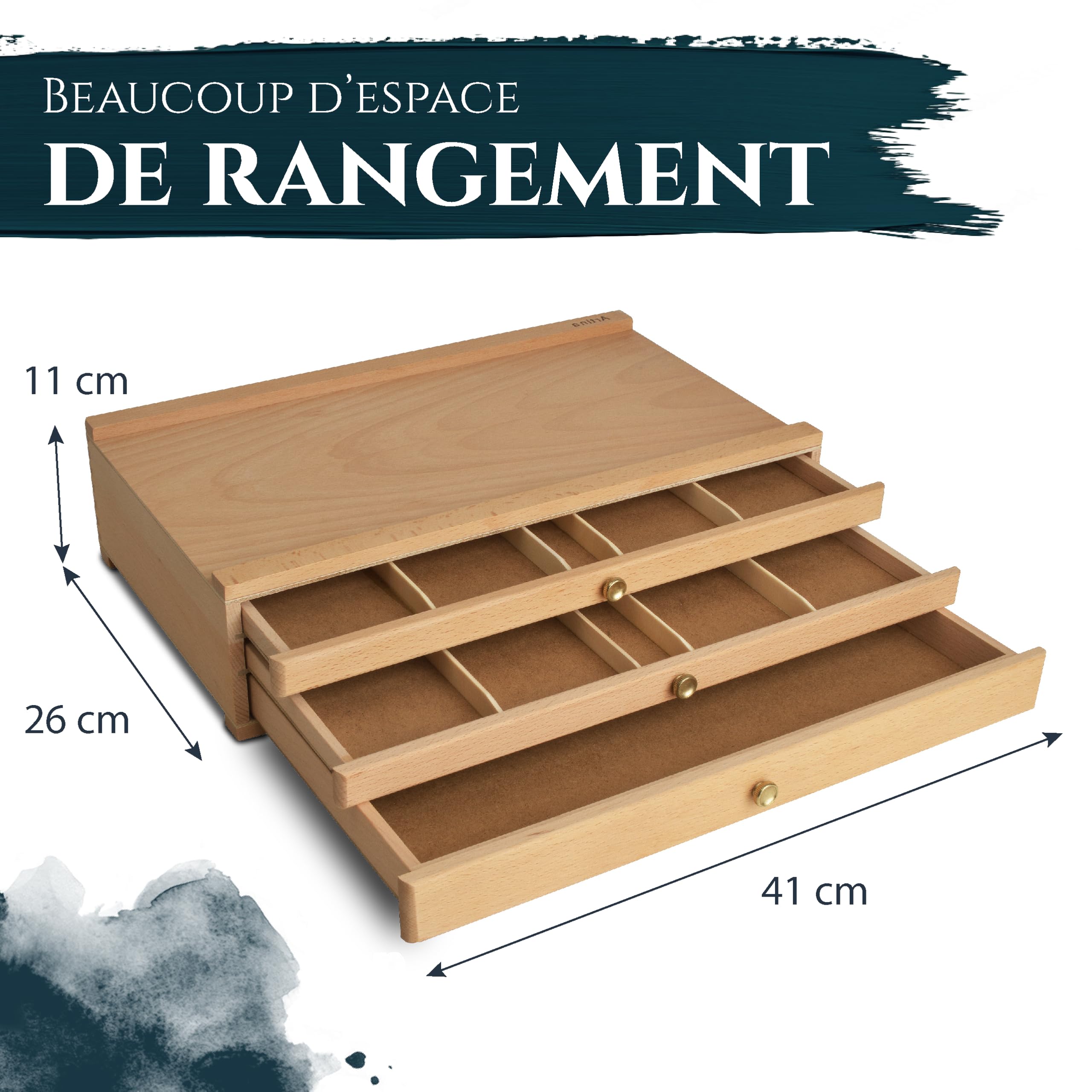 Artina - Boite de Rangement Troyes en Bois pour Materiel de Peinture - 3 tiroirs