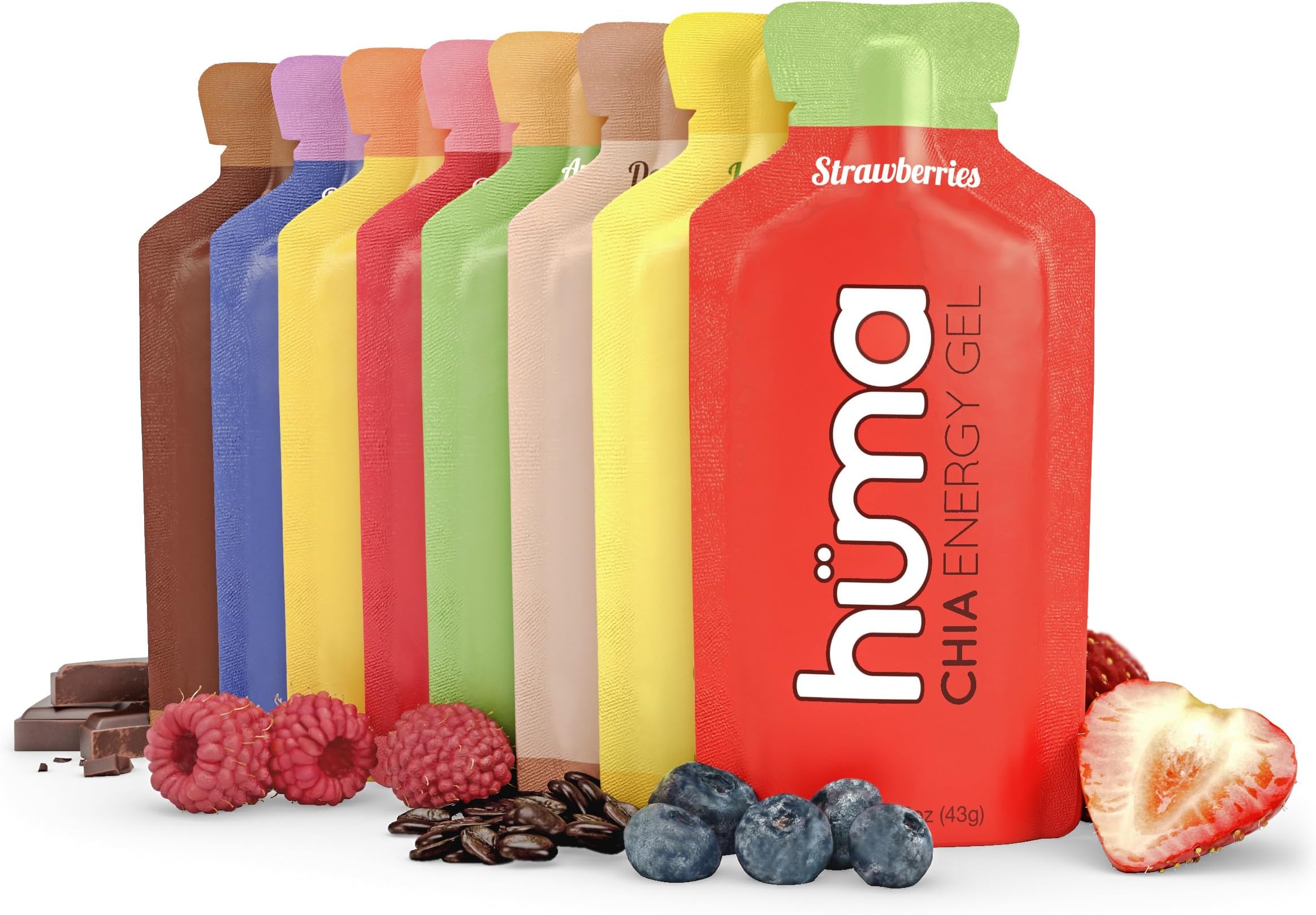 HÜMA CHIA ENERGY GEL Variety Pack - Premier Sports Nutrition for Endurance Exercise - (24 Gels, 8 Original Flavors)
