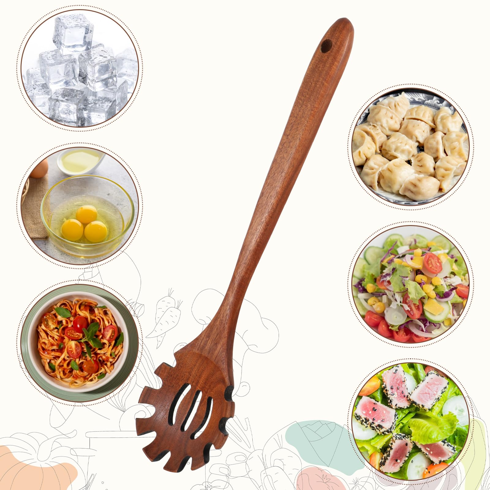 Łyżka do spaghetti drewniana 33 cm łyżka do makaronu wysokiej jakości łyżka do makaronu spaghetti łyżka z zębami sitko do makaronu szczypce do makaronu szczypce do spaghetti z otworem do zawieszania,