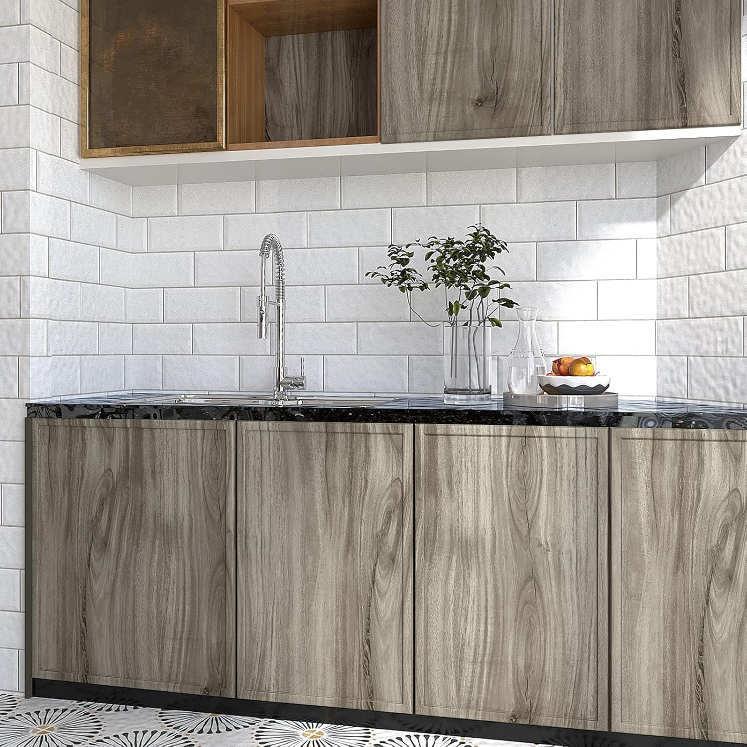 VEELIKE Grey Washed Wood Contact Paper 15.7''x118'' Rustic Wood Grain Contact Paper for Countertops Peel and Stick Waterproof Woodlook Wallpaper for Cabinet Desk Self Adhesive Kitchen Countertop Vinyl