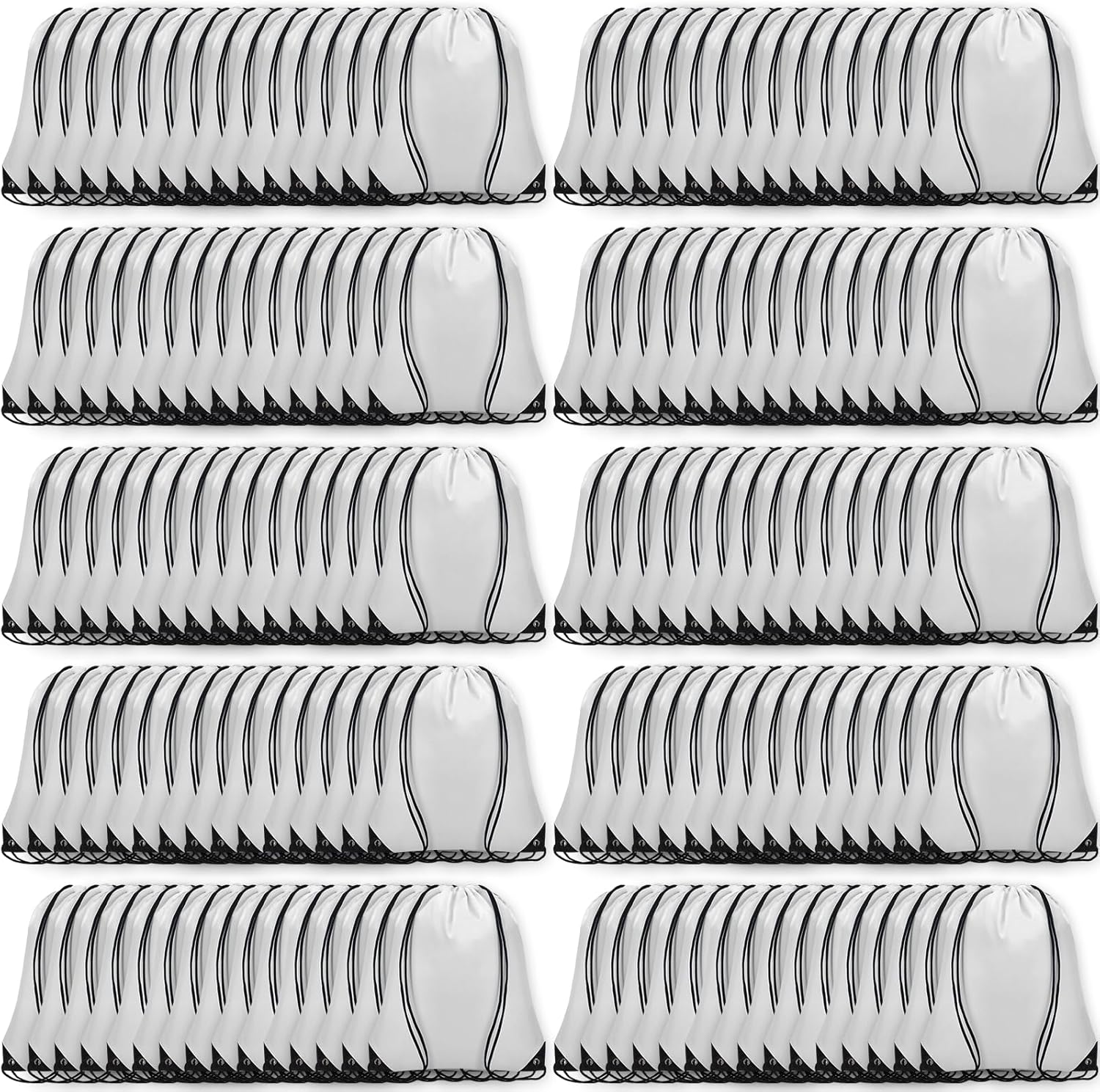 Grneric 150Pcs Drawstring Backpack Bulk Cinch Sackpack Drawstring Bags Nylon for Gym Party Trip(White)