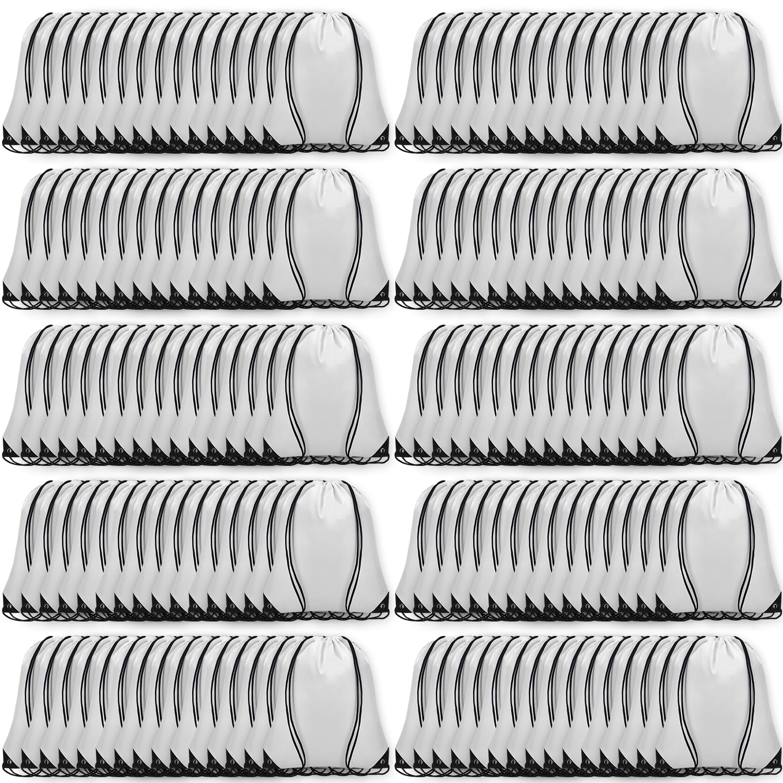 Grneric150Pcs Drawstring Backpack Bulk Cinch Sackpack Drawstring Bags Nylon for Gym Party Trip(White)
