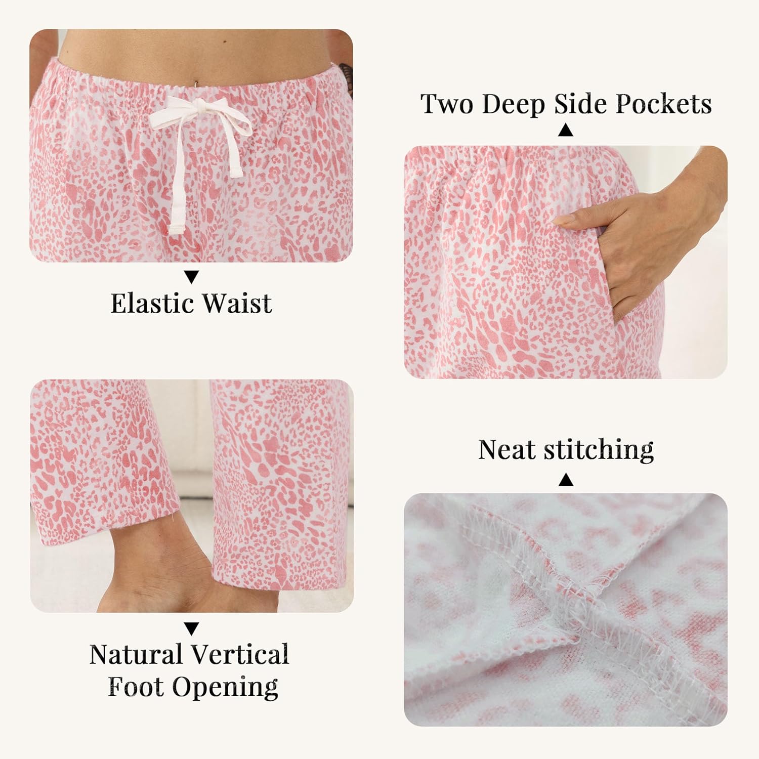 U2SKIIN Womens Flannel 100% Cotton Pajama Pants Lightweight Sleepwear Cute Pj Bottoms with Pockets Printed - Image 3