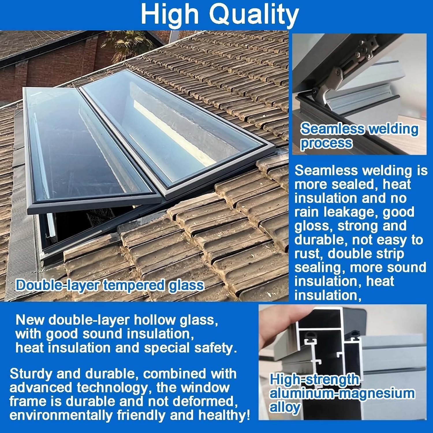 Skylight Roof Window, Skylight Basement Daylighting Door Multi-Angle Roof Viewing Aluminium Window (Size:32x28in/80x70cm)