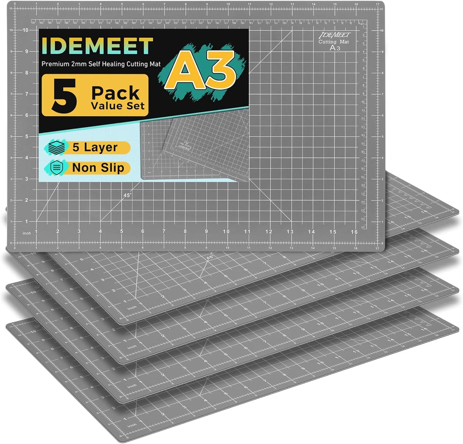 Premium 24" x 36" Large Self Healing Sewing Mat, 5-Ply Rotary Cutting Mat for Quilting, Double-Sided Cutting Board for Crafts Cutting Fabric Leather Modeling Projects, Anthracite Gray A1