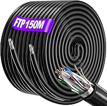 Ethernet Cable 150 m, RJ45 Cable 150 m Shielded Outdoor Indoor Network Cable | AWG23, FTP CCA, Anti-Interference, Flame Retardant, Outdoor Waterproof, High Debi Gigabit CAT 6 | (Black, 150 m)