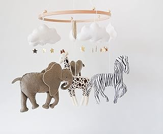 Africa Animals Baby Mobile, Zoo Animals Crib Mobile Felt, Neutral Nursery Safari Cot Mobile,Baby Mobile Gift For Girl Boy, Gold star Mobile