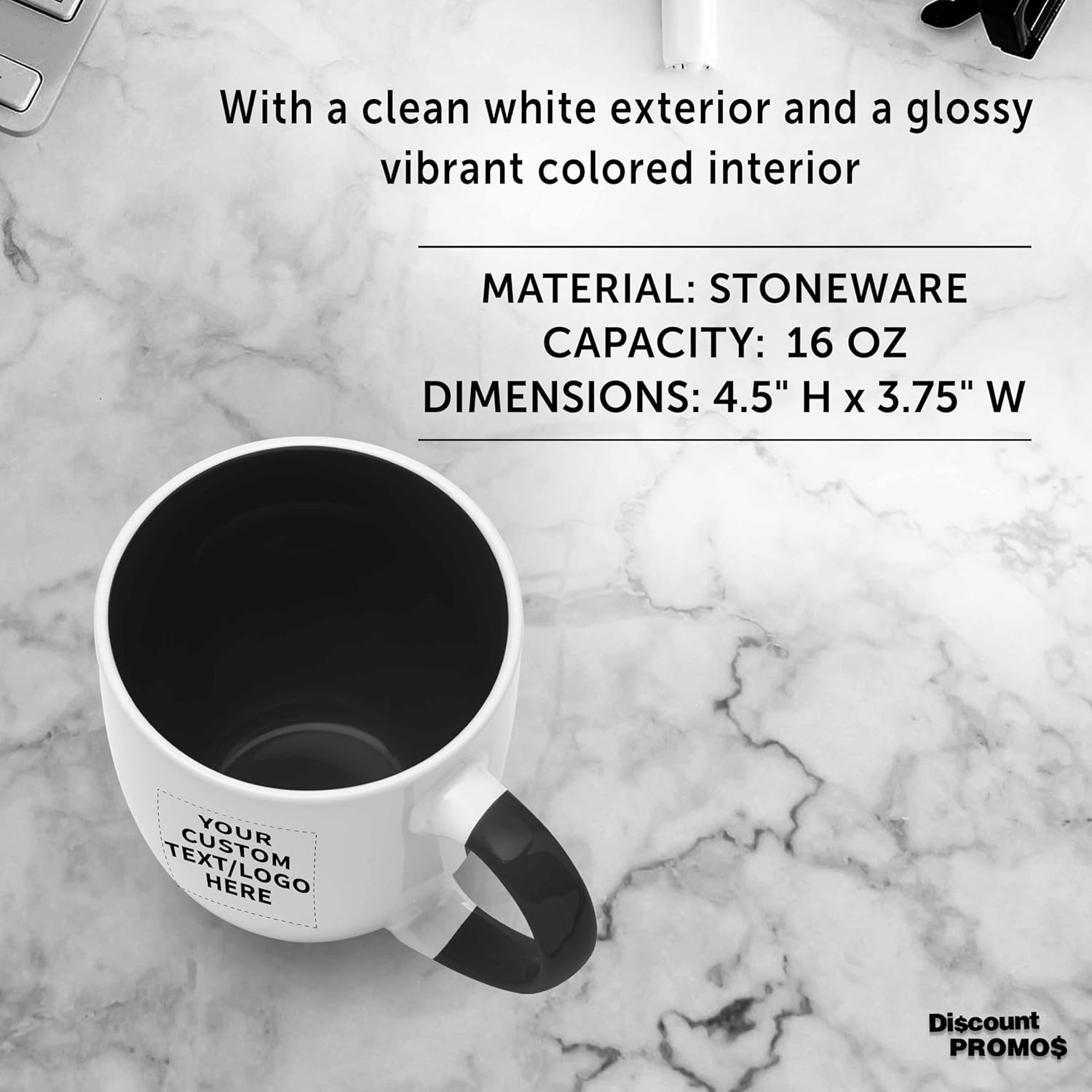 Custom Bistro Style Large Coffee Mugs 16 oz. Set of 10/50/100, Personalized Bulk Pack - Perfect for Coffee, Tea, Espresso, Hot Cocoa, Other Beverages - Black