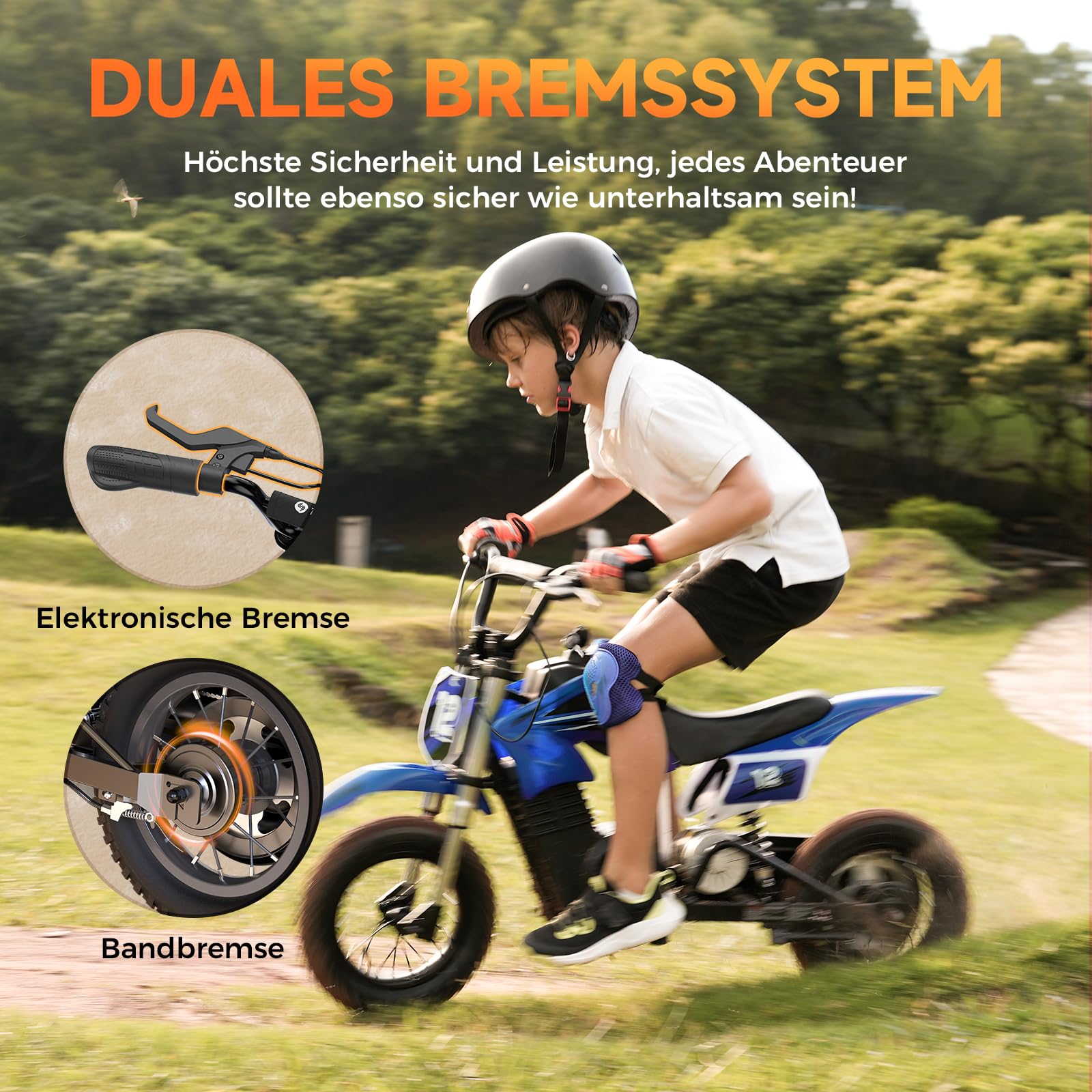 Elektro Motorrad Kinder, Elektromotorrad mit 36V 5.2Ah Batterie, 8/13/25 KMH Geschwindigkeitsmodus, 22 km Reichweite, 12 Zoll Luftreifen, LED, doppelte Stoßdämpfung, Motorrad für 3–10-Jährige