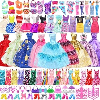 Ecore Fun 99 Pcs Doll Clothes Outfits and Accessories- 5 Princess/ Wedding Gowns 12 Fashion Dresses 2 Leisure Outfits 2 Bikini Swimsuits 10 Shoes and 57 Accessories for 11.5 inch Dolls,Girl Gift