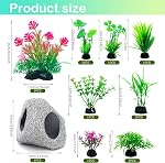 SLOCME 10 Pcs Aquarium Rock Cave & Plants Set – Colorful Plastic Aquarium Plants Fish Tank Decorations, Ceramic Betta Fish Hideout Breeding Shelter
