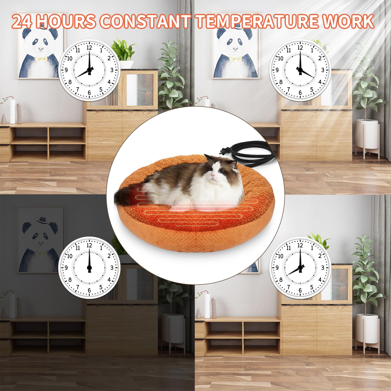 Lits chauffants pour chats d'intérieur - Super doux - Lavable en machine - 48,3 cm - Rond