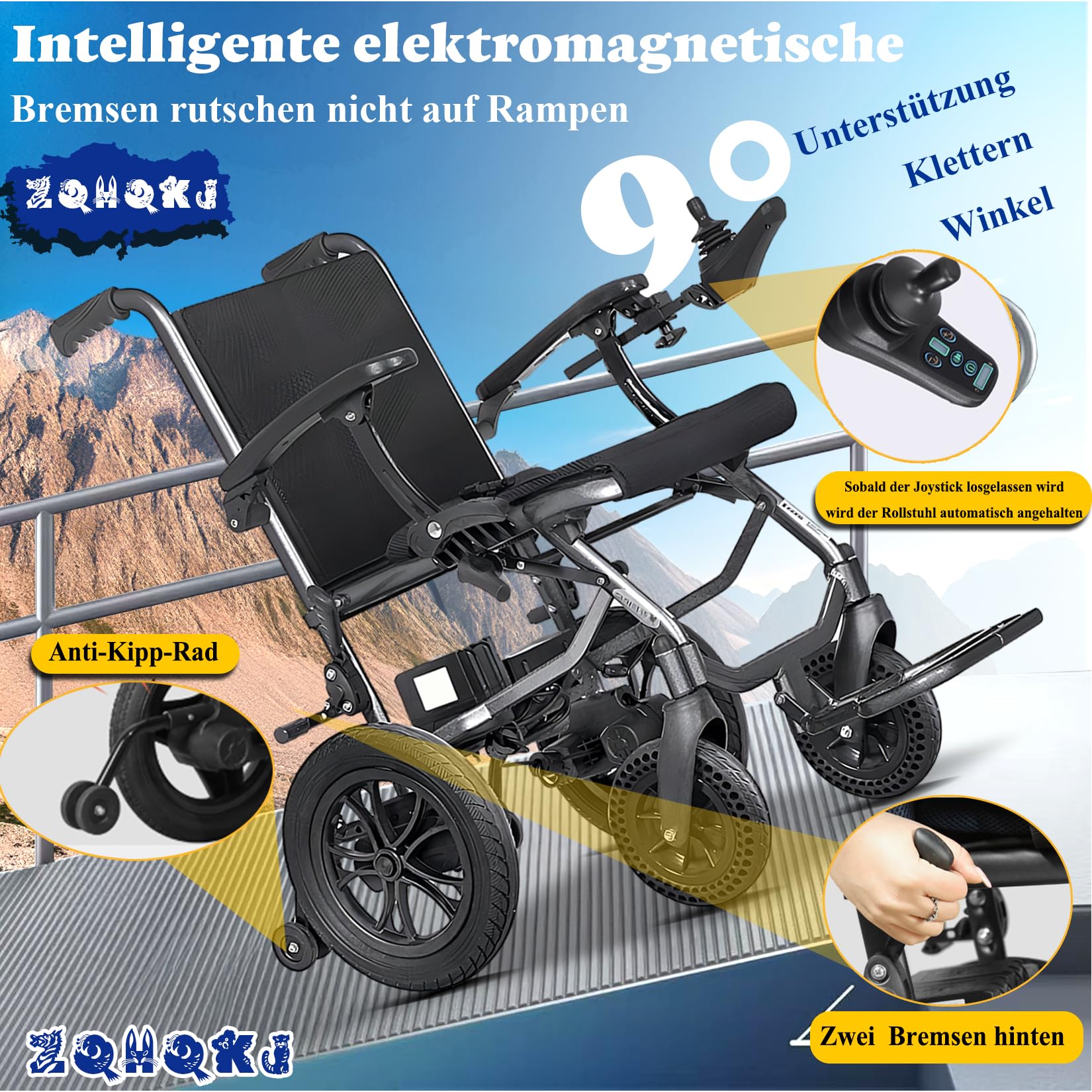 Ultralekki elektryczny wózek inwalidzki, składany, 14,5 kg, zasięg 20 km, nośność 150 kg, bateria litowa, certyfikat Airline, idealny dla seniorów i podróży, niebieski