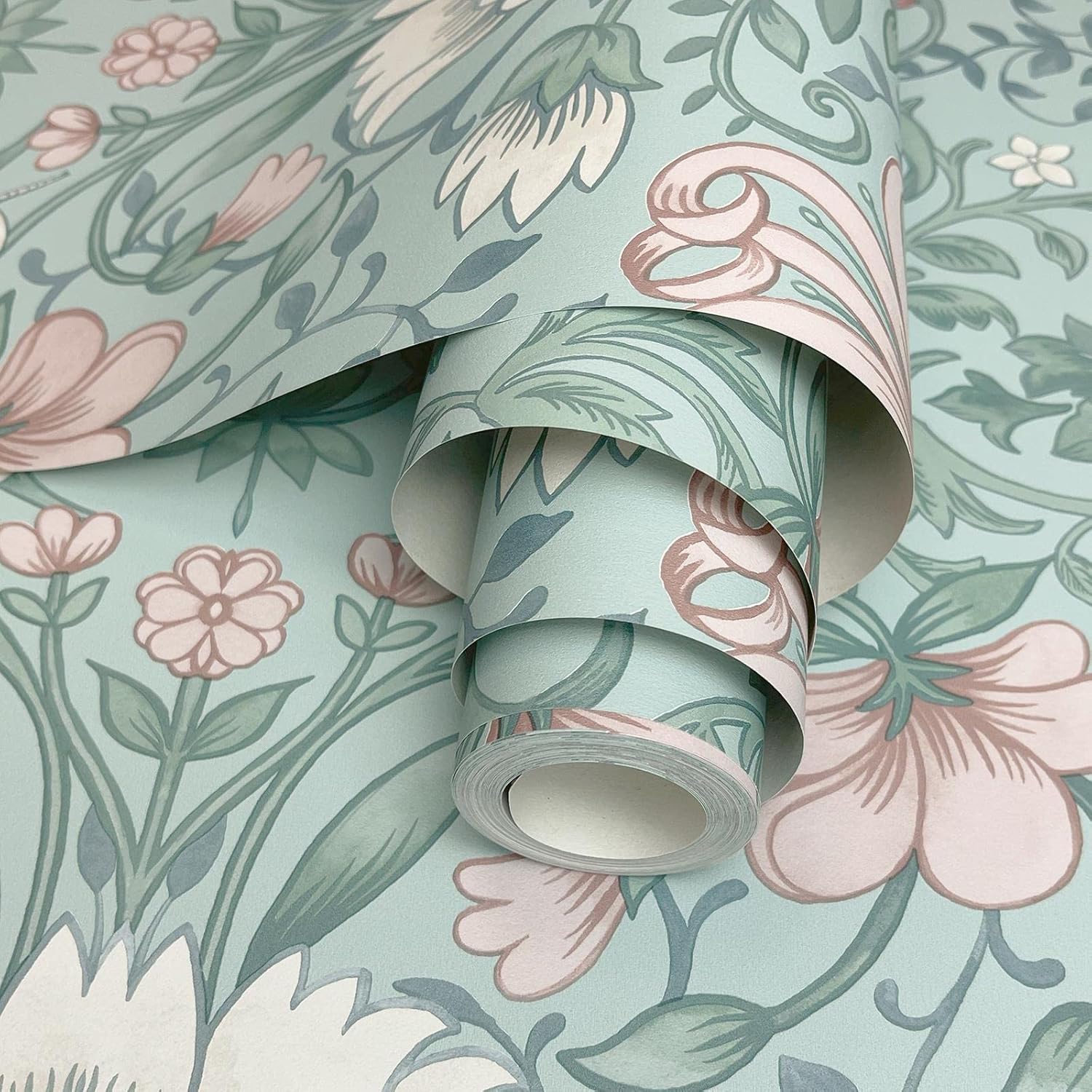 Holden Eclectic Collection Vintage Floral Wallpaper Vines Leaves Flowers Wallcovering Soft Teal 13390
