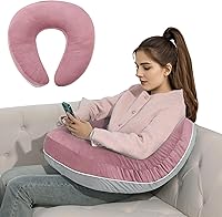 HOMBYS C-Shaped Crochet Lap Pillow for Reading, Gaming & Crocheting - Ergonomic Arm Support, Soft Lap Desk Pillow (Dusty Pink/Light Grey)