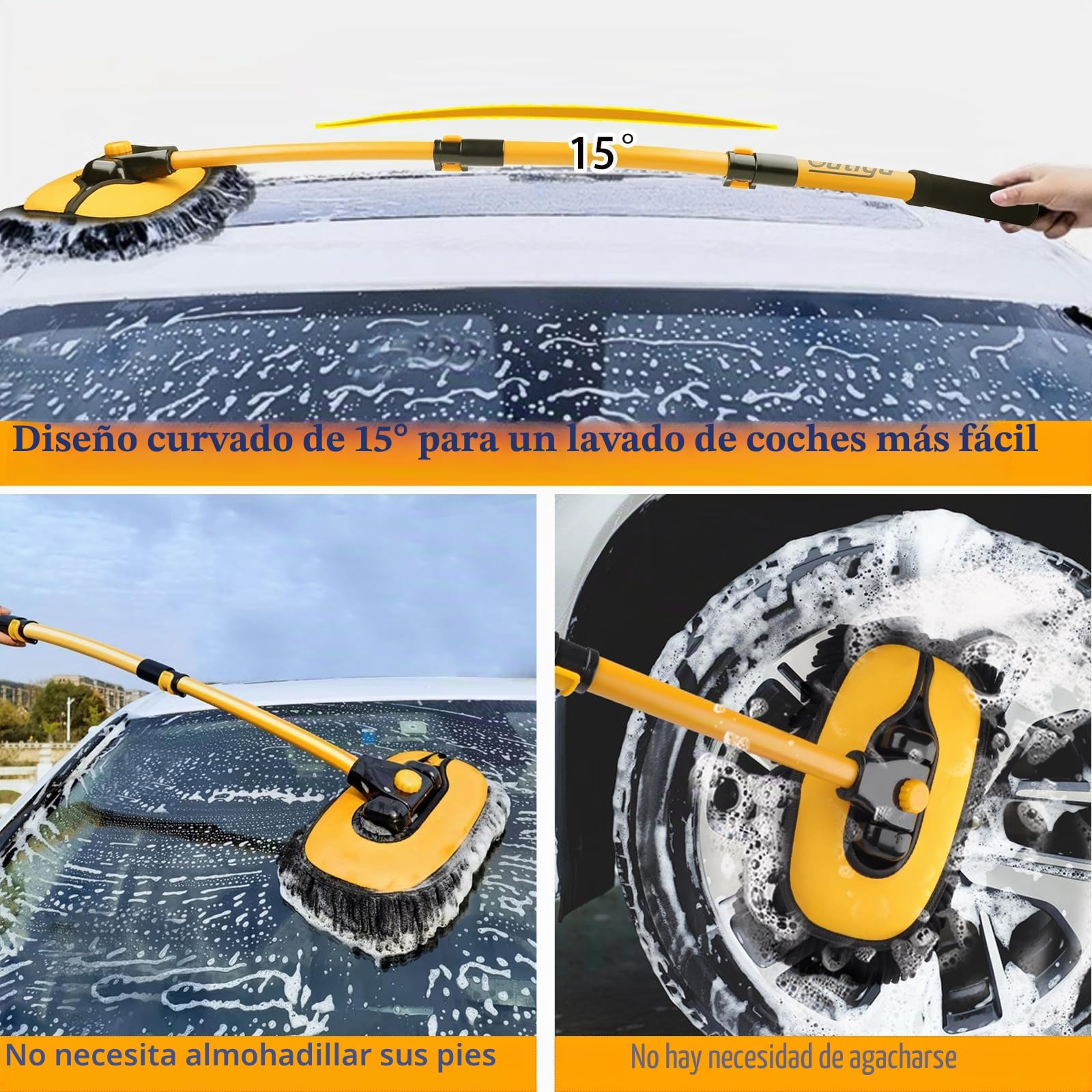 Cepillo de lavado de coche con mango telescópico, 3 en 1, chenilla de microfibra chenilla, kit de limpieza para coche, camión y limpieza de la casa, cepillo de lavado de coches con diseño