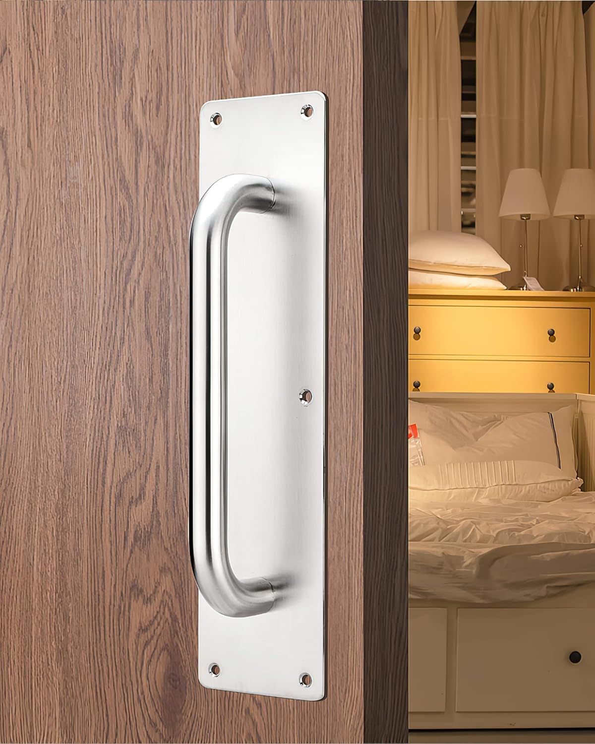 Thymart Stainless Steel Door Pull Handle 11.8 Inches Plate Commercial Door Handle - No Sharp Edge - Screws Included (Large, Rectangle, Pack-of-2Piece)