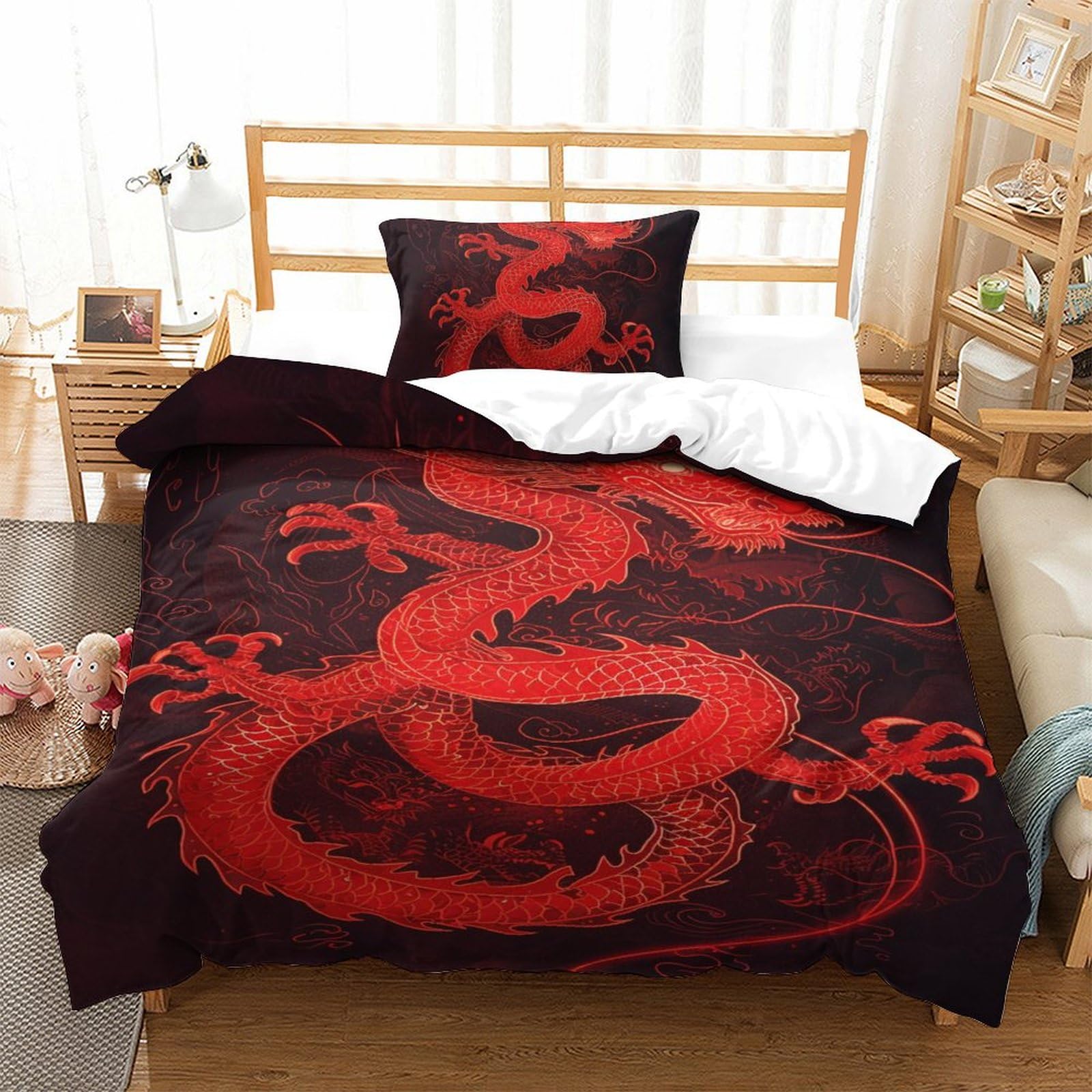 Parure de lit dragon 3D housse de couette microfibre respirante lit simple 3 pièces