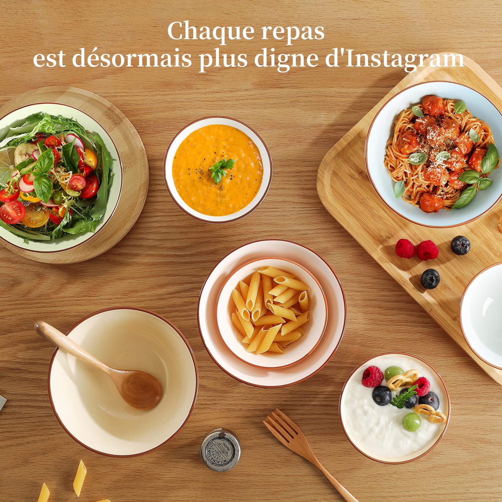 Bols à Céréales en Céramique - Lot de 6 Bols à Soupe aux Teintes Bonbon - Ensemble Bol Petit Dejeuner Couleur - Set de Bol Cereales | Salade | Riz | Ramen | Déjeuner | Nouille - 16 x 7,5 cm - 680 ml