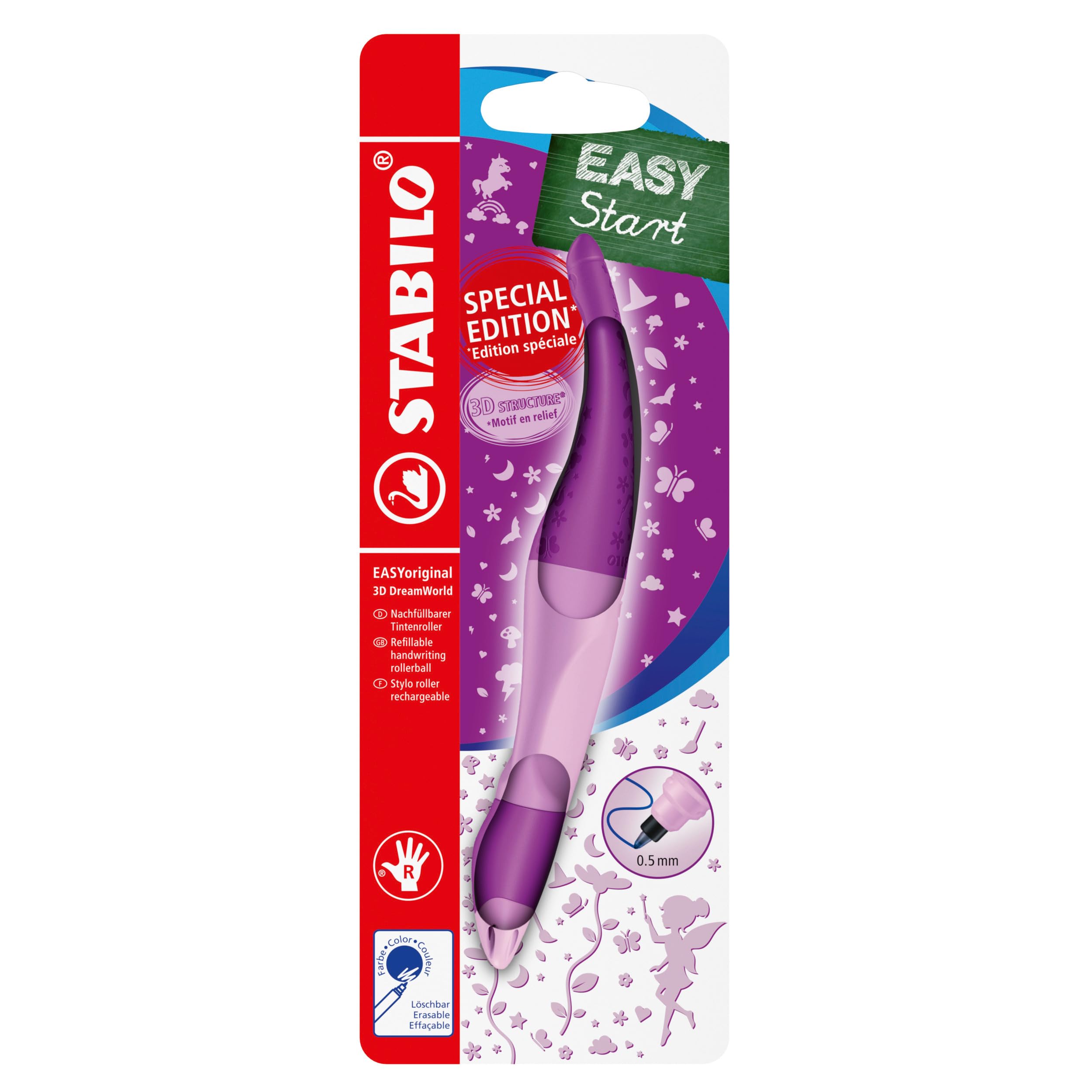 STABILO Ergonomischer Tintenroller EASYoriginal 3D DreamWorld – pink/blau (löschbar) mit Patrone