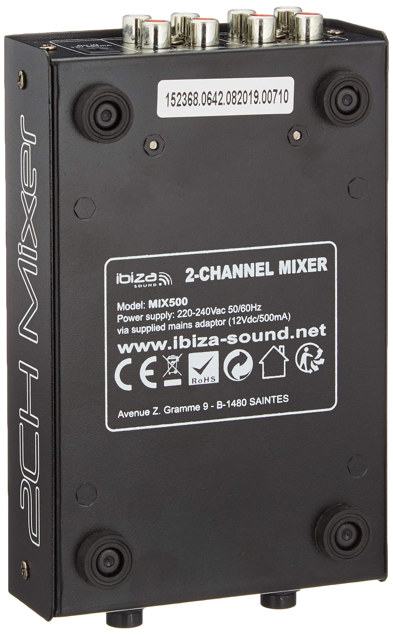 MIX500 - IBIZA - Mezclador compacto de 2 canales Negro & Amazon Basics - Cable de audio RCA (2 machos a 2 machos), 2,4 metros