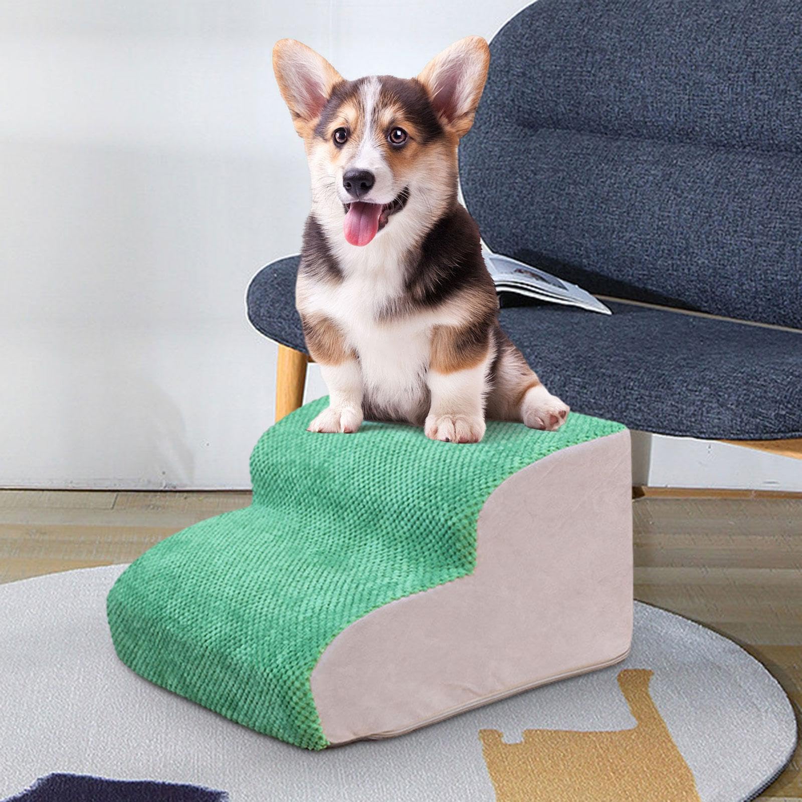 Fenteer Escalera para Perros Pequeños de 2 Niveles, Rampa Plegable, Verde