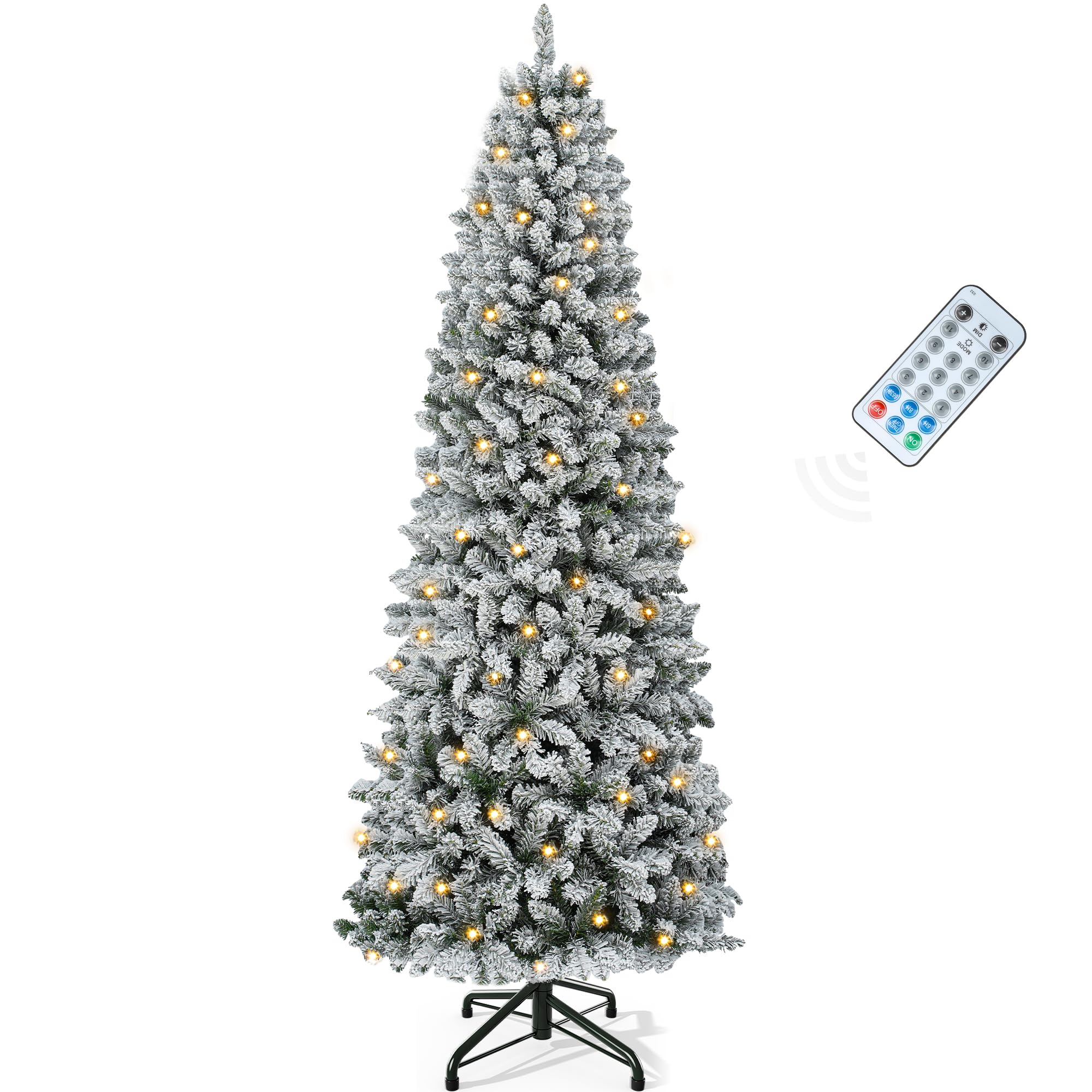 YITAHOME Sapin de Noël Artificiel Fin de 183 cm avec télécommande - Arbre pré-éclairé avec 300 LED de Couleur Blanc Chaud/Multicolore - Environ 700 Pointes