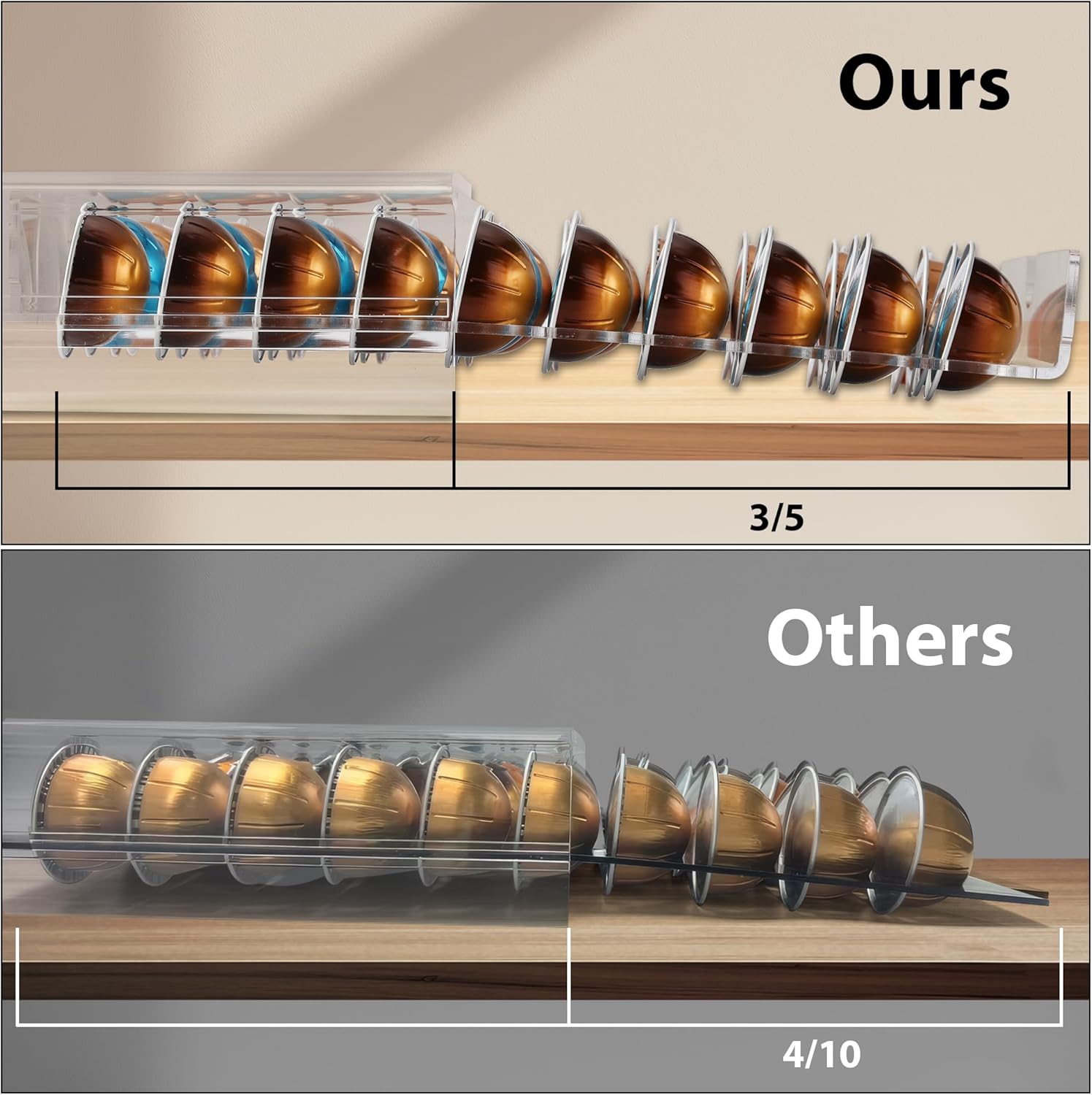 Clear Acrylic Coffee Pod Drawer for Nespresso Vertuo 40 Pod Double Sided Pull Out Organizer