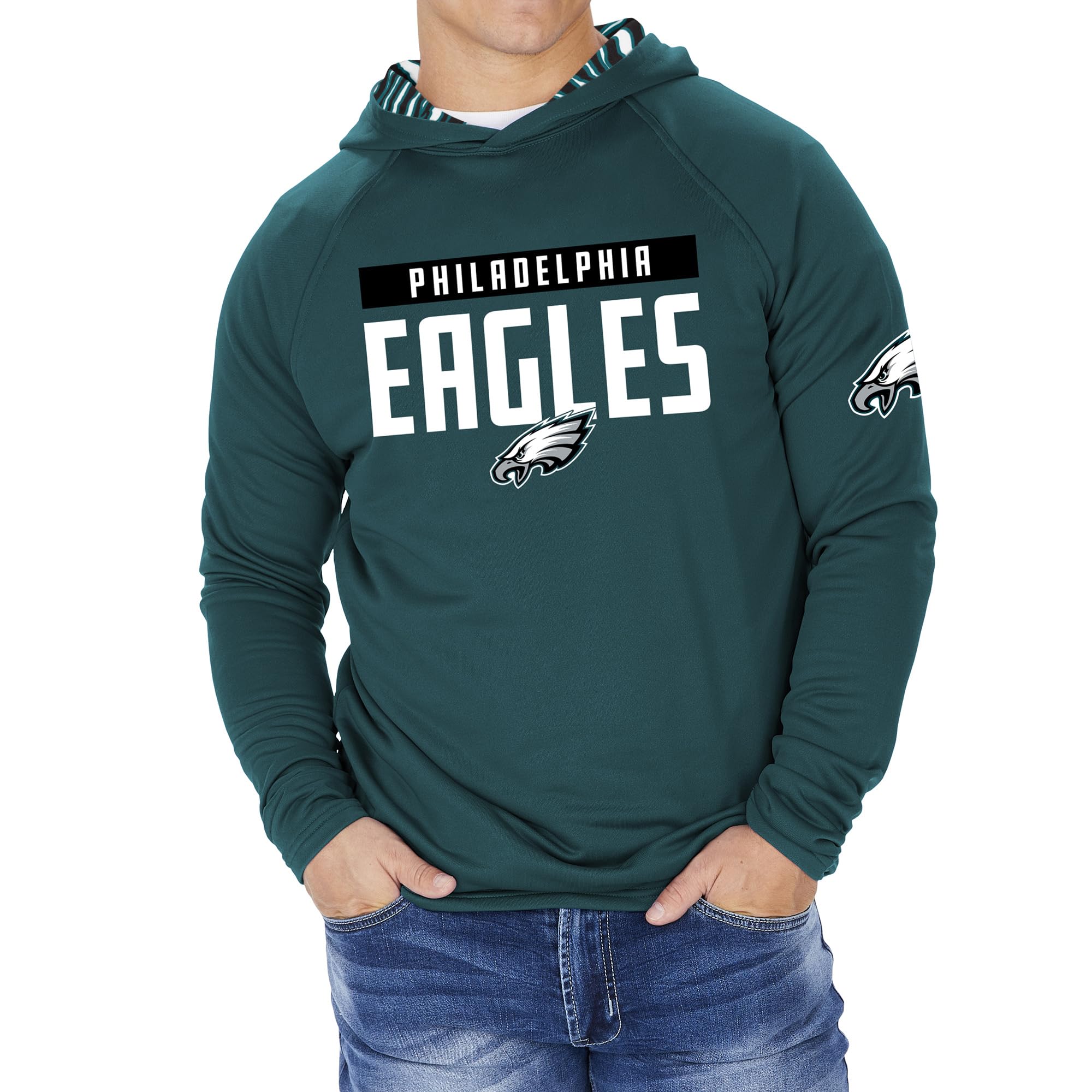 Zubaz NFL Football Men's Solid Team Hoodie with Camo Lined Hood and Sleeve Graphic — view 124