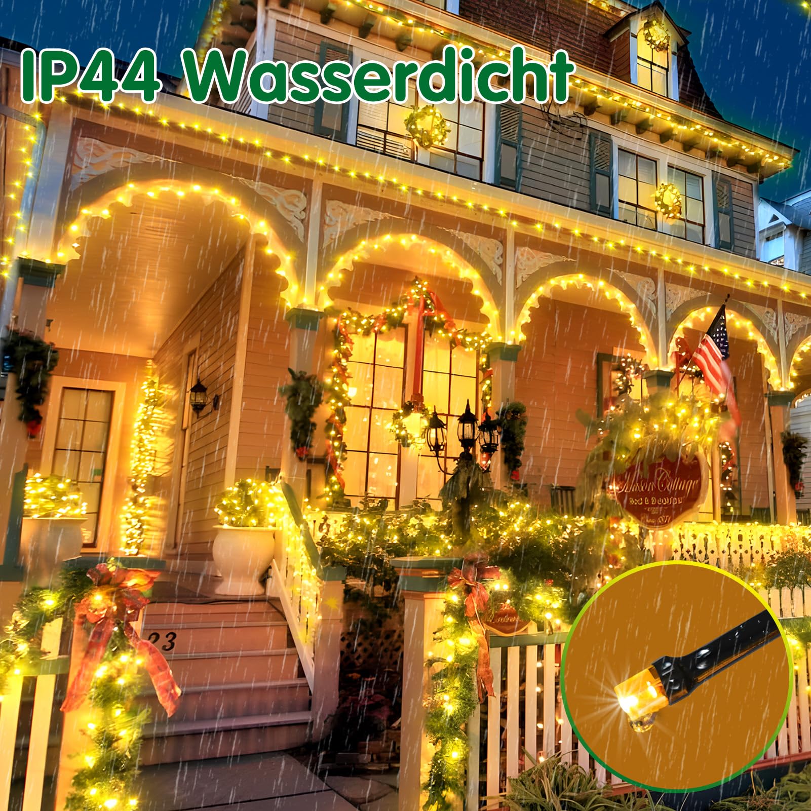 XURISEN 123M Lichterkette 1000 LED Warmweiß Dunkelgrün Weihnachtsbaum Timer 8 Modi IP44 Wasserdicht Fernbedienung für Garten Balkon Weihnachtsdekoration