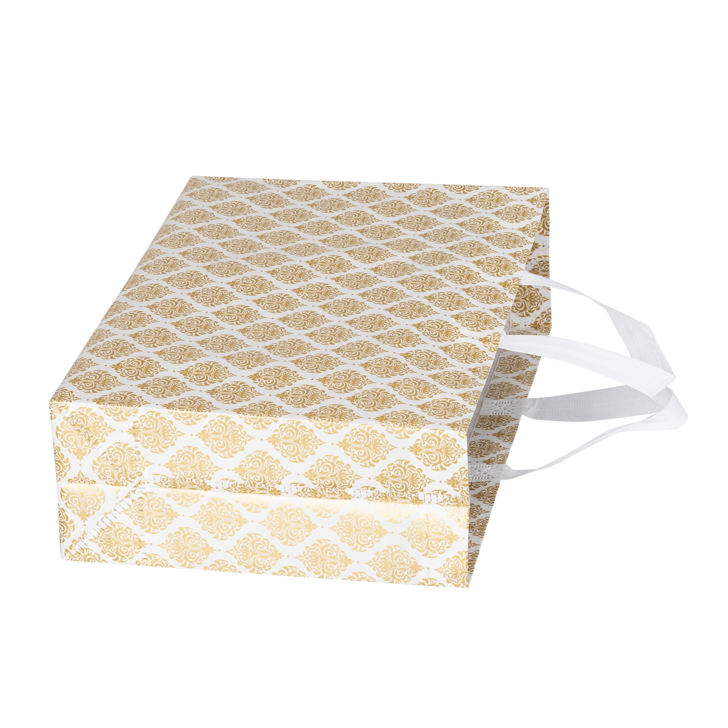 Lavya Festive Special Reusable Non-Woven Laminated Gift Bags, Wedding Gifts, Shagun, Saree, Mithai, Jewellery, Traditional Gifting Carry Bag (Large - 17x12x5, White, Pack of 10) 4