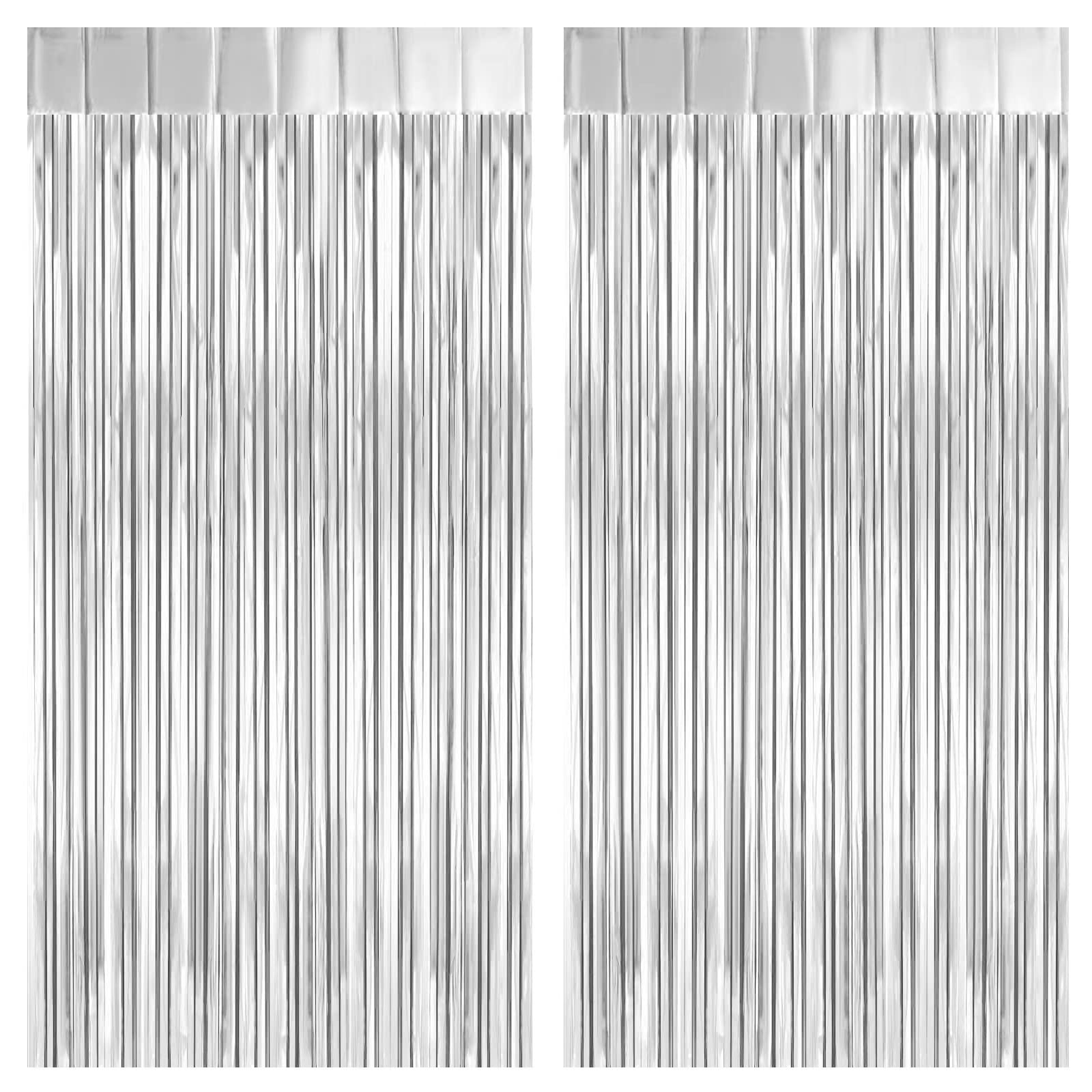 PIGETALE 2 Pack 3.2Ft x 8.2Ft Silver Foil Fringe Curtain Backdrop | Metallic Tinsel Foil Fringe Streamer Curtains Photo Booth Props Bachelorette Birthday Bridal Shower Christmas Decorations