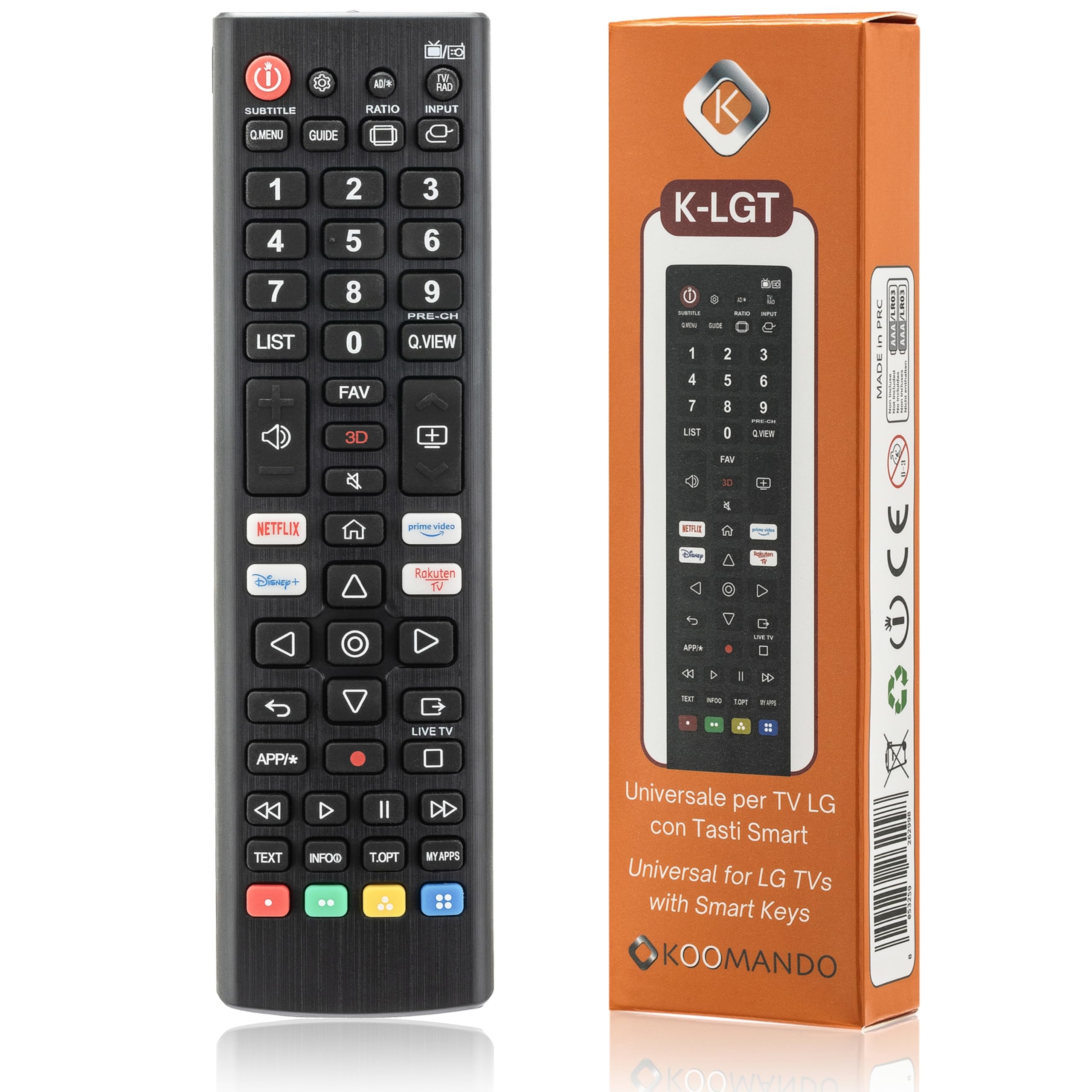 Koomando Telecomando universale per TV LG originale | Pronto all’uso senza programmazione | Compatibile con Smart TV e Standard | Tasti rapidi streaming | Sostituisce AKB74915305, AKB75675304 e altri