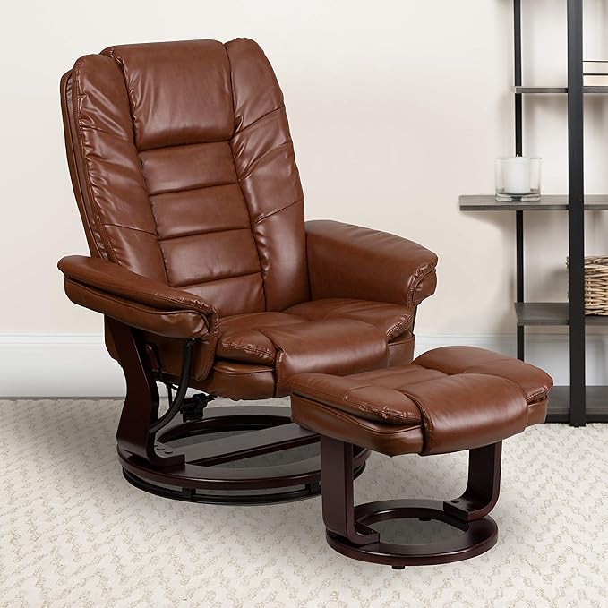 Sillón Reclinable Giratorio con Otomana Piel Sintética Café miniatura 2
