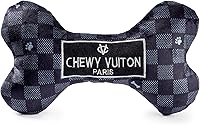 Vista 26 de Haute Diggity Dog Black Checker Chewy Vuiton Bone, Juguetes de Peluche de Diseñador para Perros con Chirriador Interactivo, Estimulante