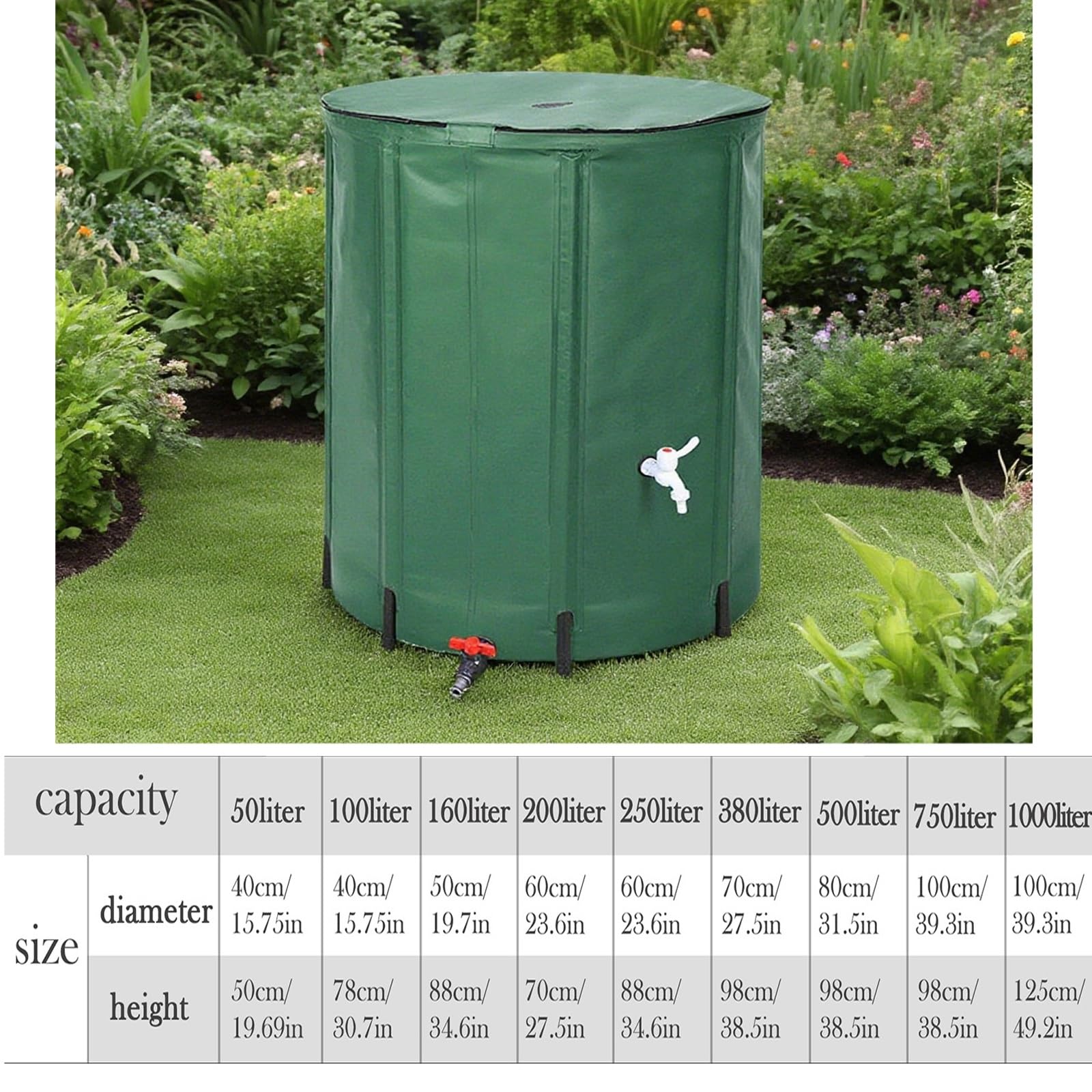 Depósito portátil de recolección de agua de lluvia de 500 L, depósito flexible de PVC duradero, soporte estable, adaptabilidad versátil, excelente resistencia para uso en exteriores