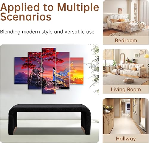 Miniatura 8 de Recaceik Banco de entrada, extremo de la cama, banco de almacenamiento de tela de peluche con asiento acolchado tapizado y pata de piel sintética,