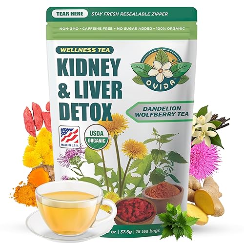 Ovida Té de Wolfberry de diente de león  Té orgánico de desintoxicación hepática y limpieza renal del USDA, té de hierbas con semillas de cardo