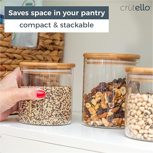 Miniatura 3 de Crutello Recipientes de vidrio para almacenamiento de alimentos con tapas de bambú, paquete de 3 unidades  uno de 32 onzas líquidas y dos