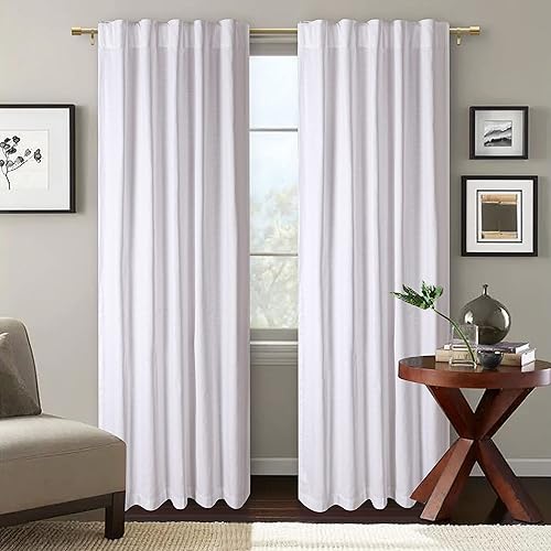 Miniatura 6 de Juego de 2 cortinas de algodón blanco de 63 pulgadas de largo y 50 pulgadas de ancho, cortinas de algodón, cortinas con pestaña superior, cortinas