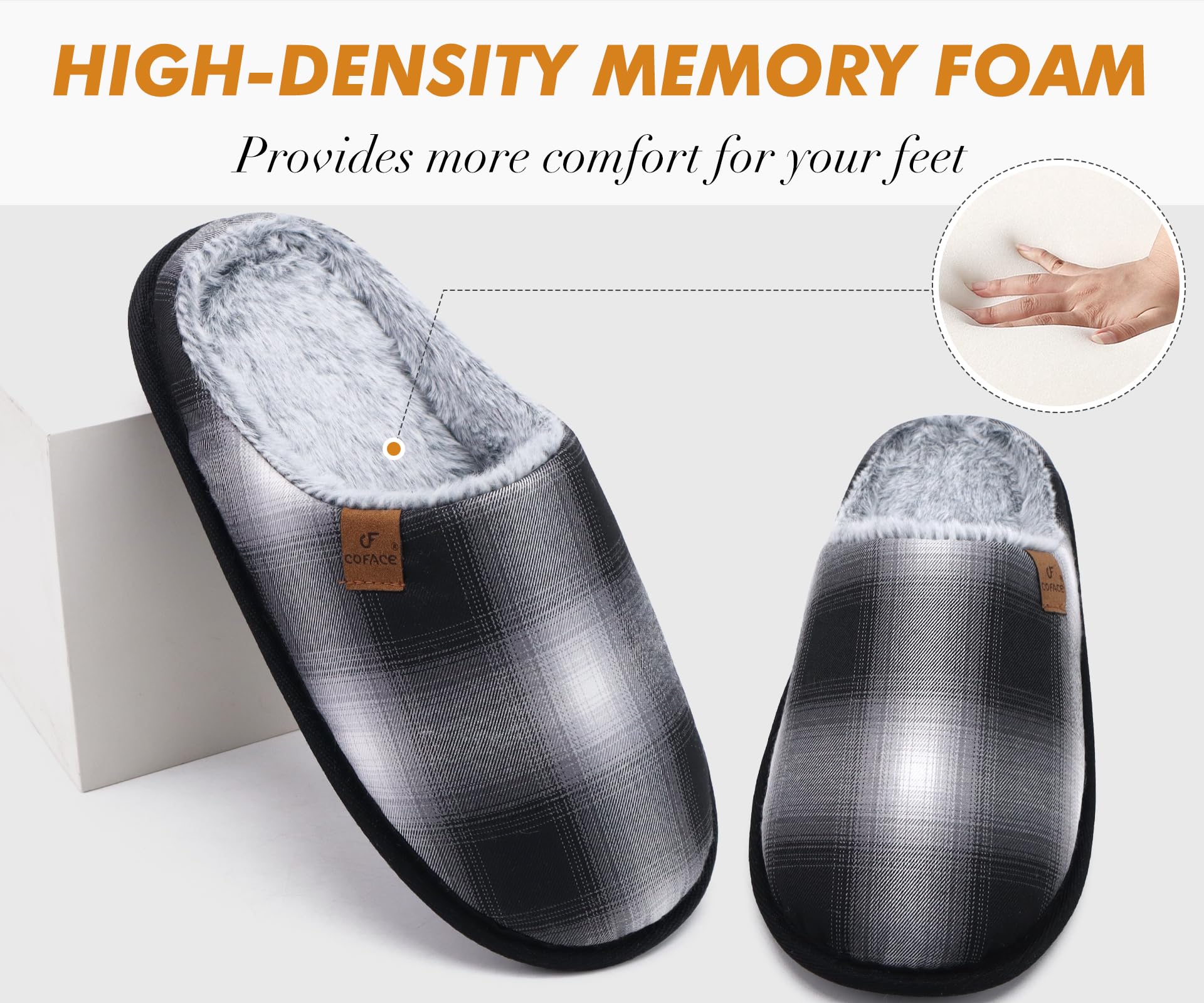 Pantofole da Uomo Invernali Plaid, Comoda Memory Foam Calde Scarpe da Casa in Lana con Suola Antiscivolo 40-47