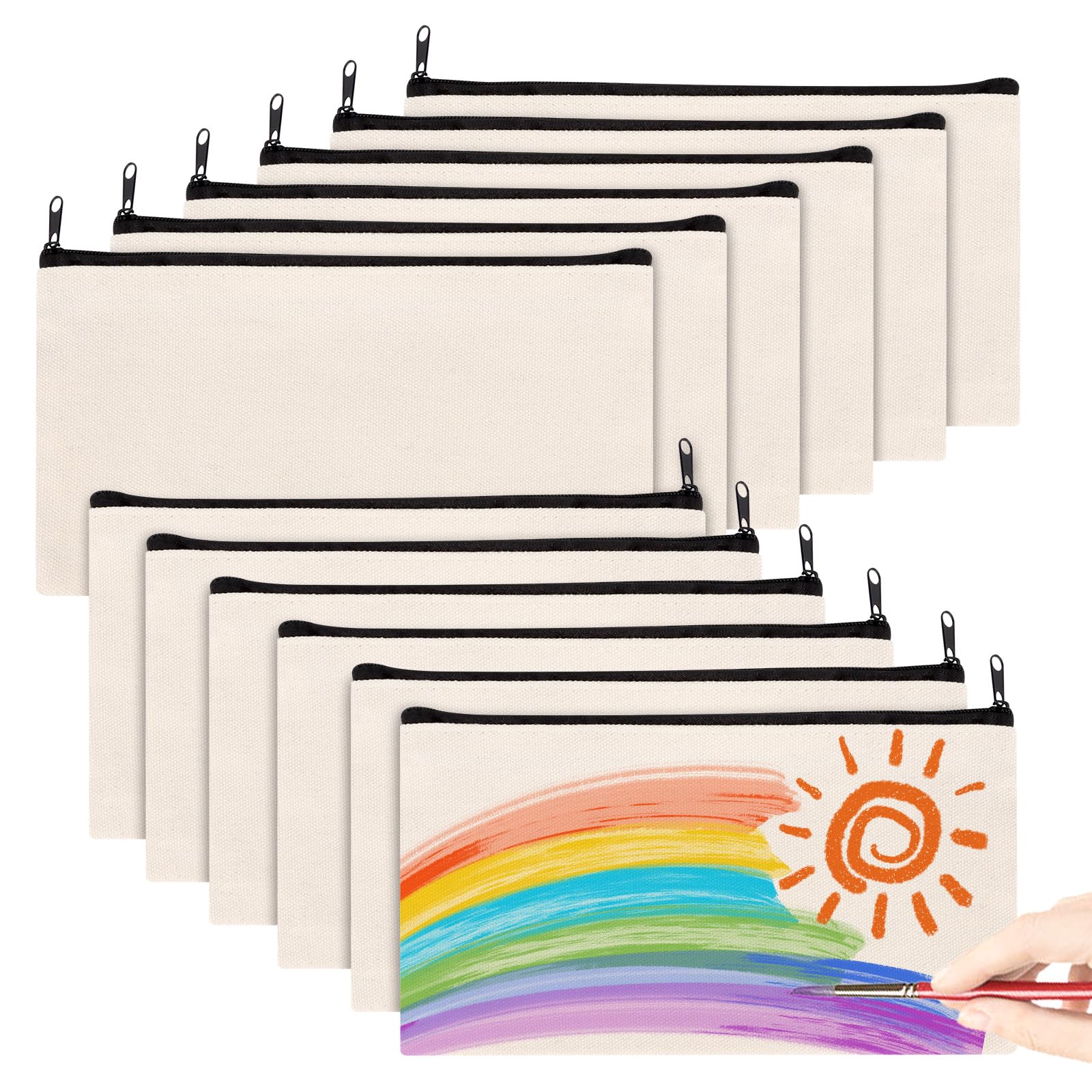 12PCS DIY Bolsa de Lona con Cremallera, Bolsa Tela Cremallera DIY, Estuche para Pintar, DIY Bolsa de Lápiz, Bolsas de Maquillaje de Lona para Viajes, para Pintar Escuela Manualidades Viajes Organizar