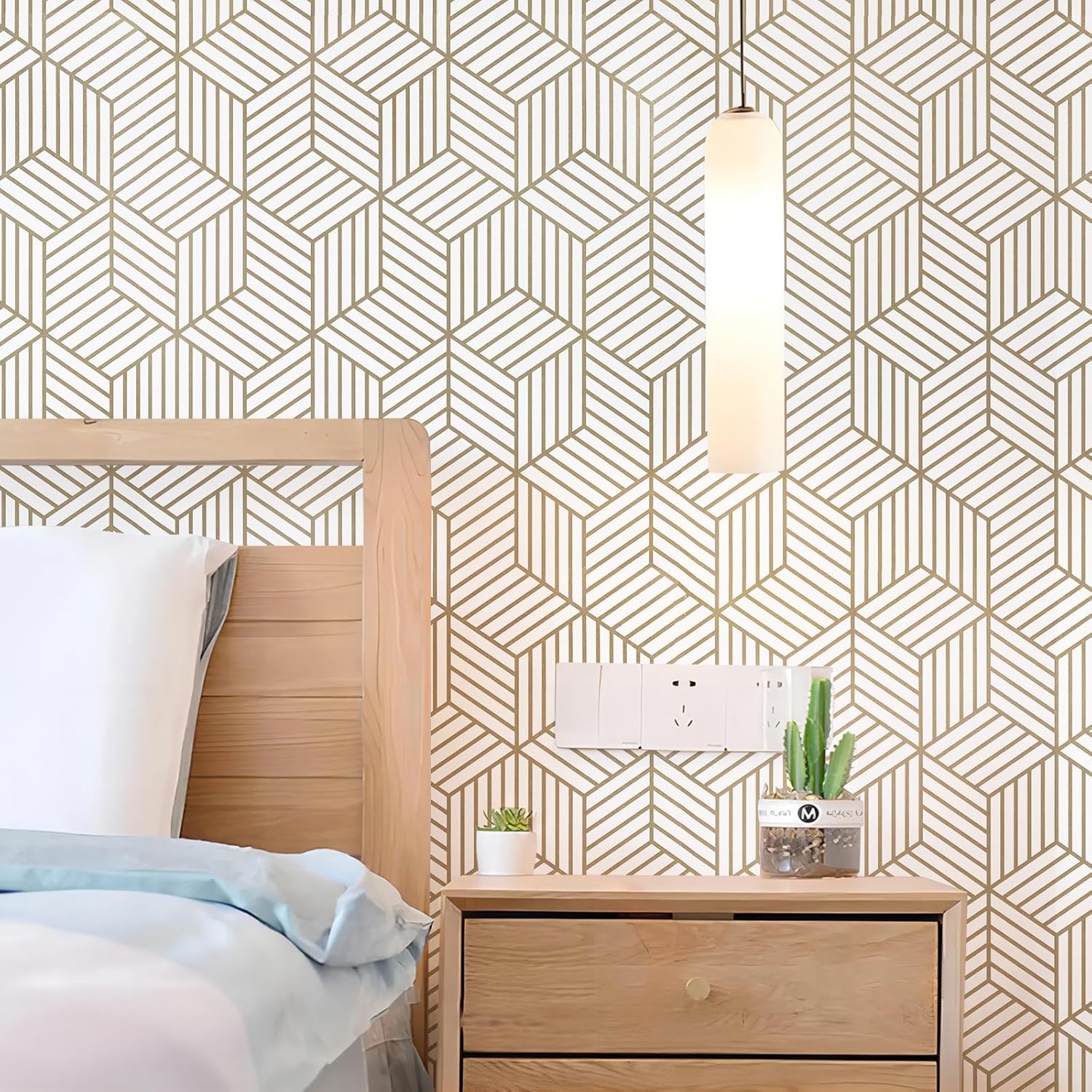 WENMER 17.7 Inch x 394 Inch Geometric Hexagon Peel and Stick Wallpaper Removable Self Adhesive Vinyl Film Roll for Home Use