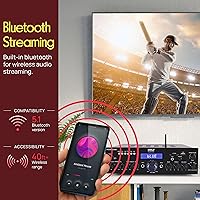 Vista 3 de Pyle Micrófono inalámbrico Bluetooth Amplificador de 200 W de potencia máxima receptor de audio estéreo de doble canal con USB, entrada AUX