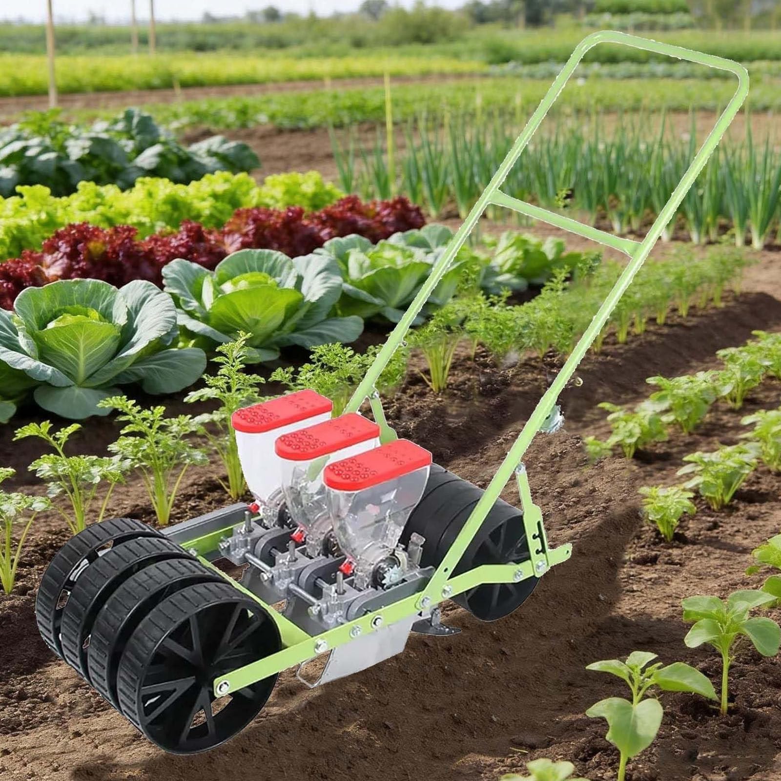 Drmoxin Hand-Push Vegetable Planter,Garden Corn And Soybean Planter, Adjustable Plant Spacing And Row Spacing, Multi-Row Precise Planting,Suitable For Crops Such As Corn 3row